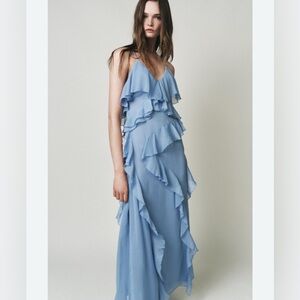 NWT ZARA light blue ruffled long maxi dress v-neck thin straps size XL